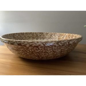 Roseville 13 inch Brown and White Spongeware Bowl, Vintage
